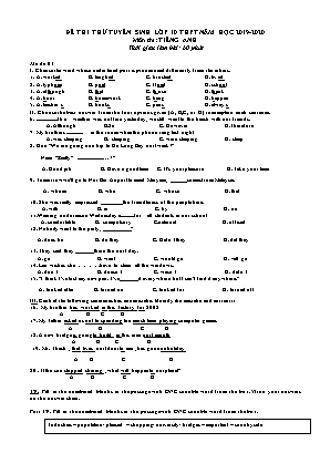 Bộ đề thi thử tuyển sinh Lớp 10 THPT môn Tiếng Anh - Năm học 2019-2020 - Võ Thị Hoa (Có đáp án)